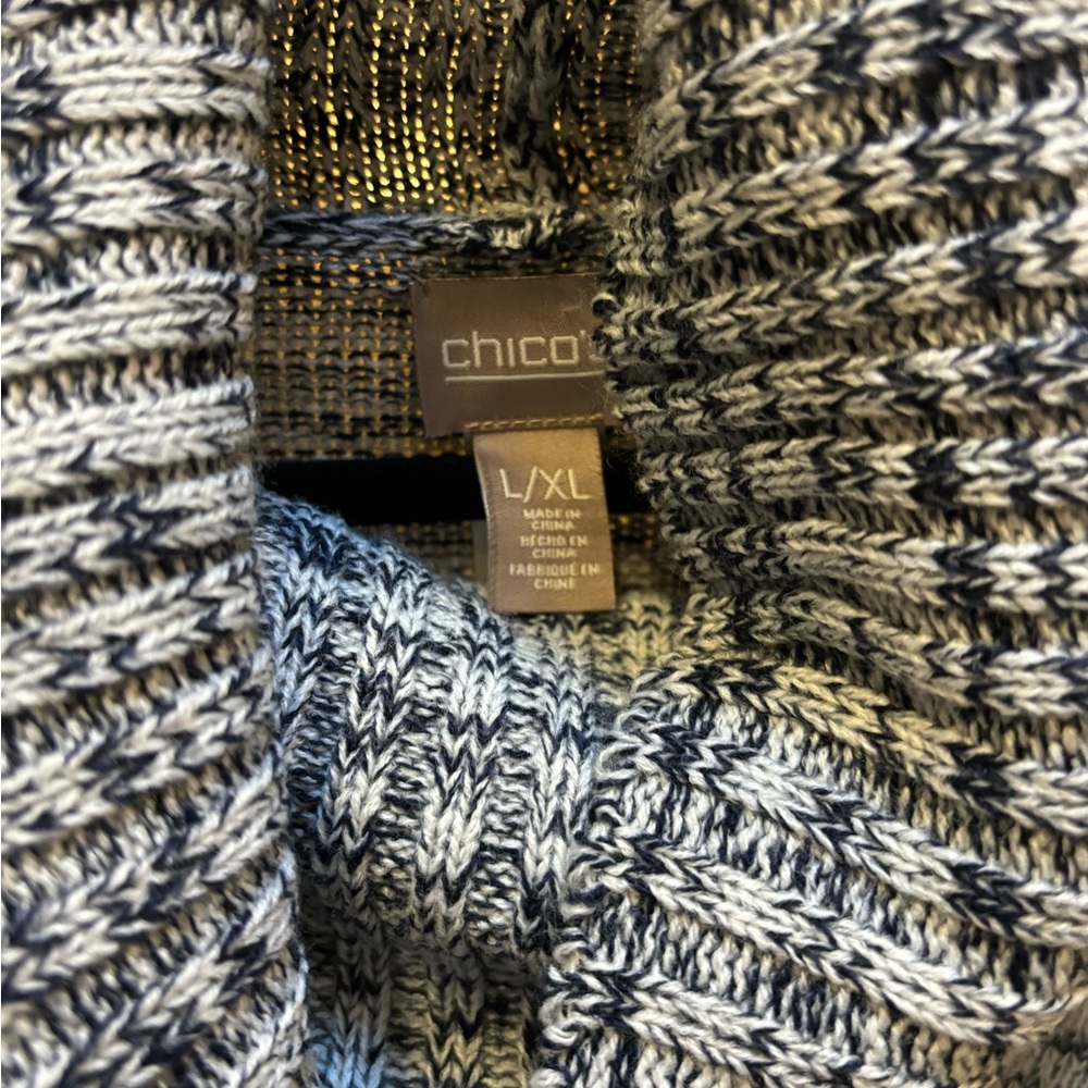 5/$25 Cowl Neck Poncho sweater by CHICOS in L/XL! navy blue and white 💙💙 cozy - Picture 3 of 5